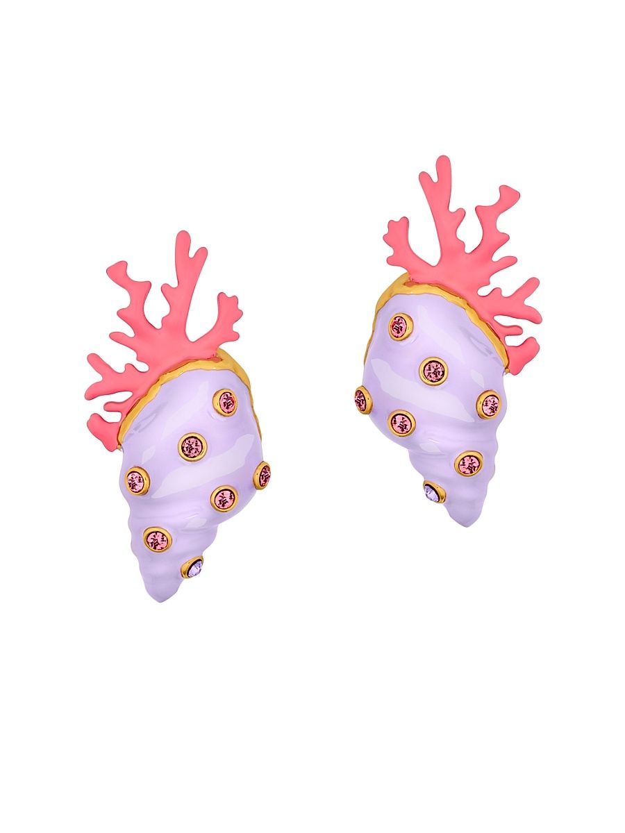 Women's Shell & Coral 24K-Gold-Plated, Enamel & Glass Crystal Drop Earrings - Lilac