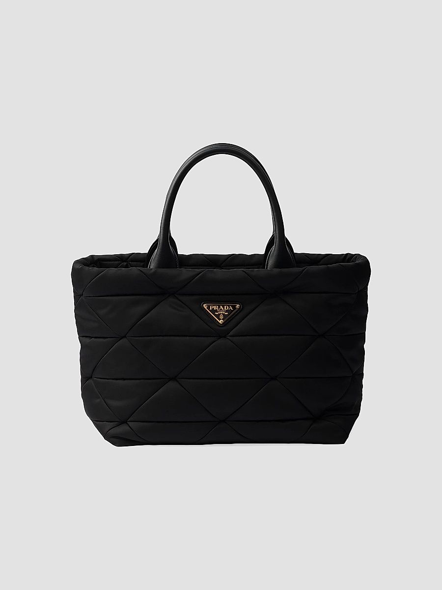 Prada Women's Medium Padded Re-Nylon and Leather Top Handle Bag - Black
