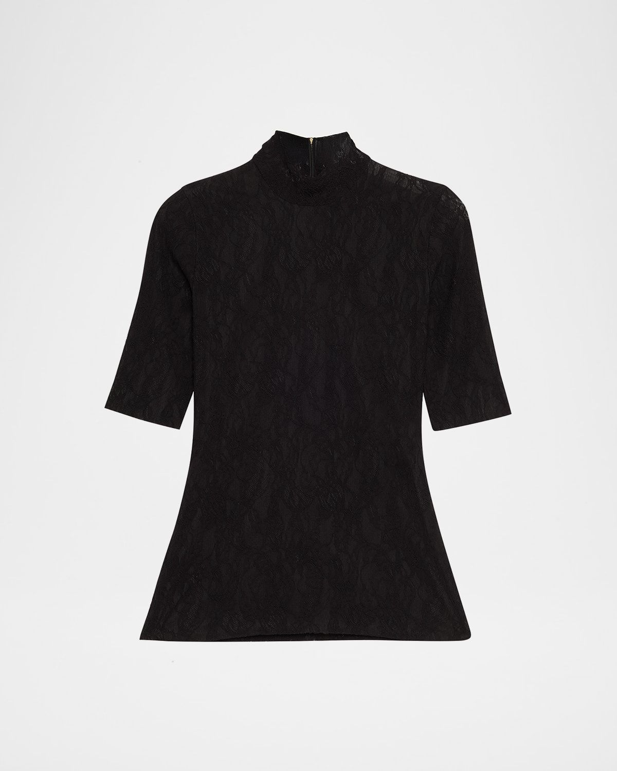 Mock-Neck Stretch Lace Short-Sleeve Top