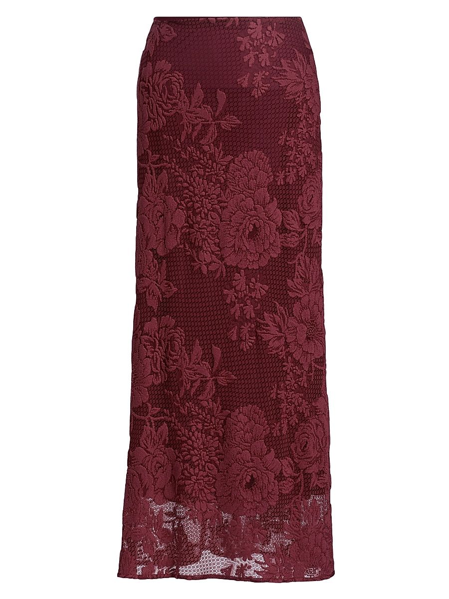 Women's Lace A-Line Maxi Skirt - Rosewood Wine - Size 12