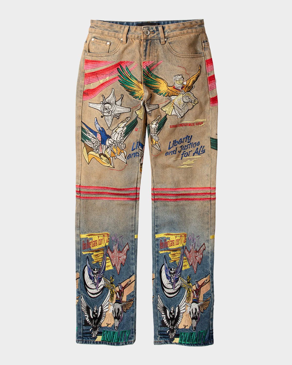 Men & apos;s Embroidered Liberty Denim Slim Fit Jeans