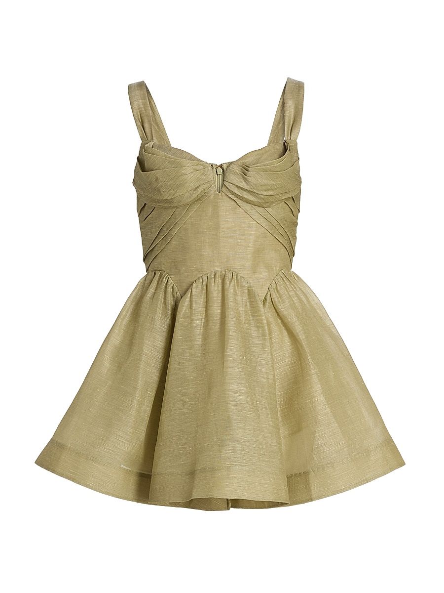 Women's Rebellion Drape Linen-Silk Faille Minidress - Palm - Size 10