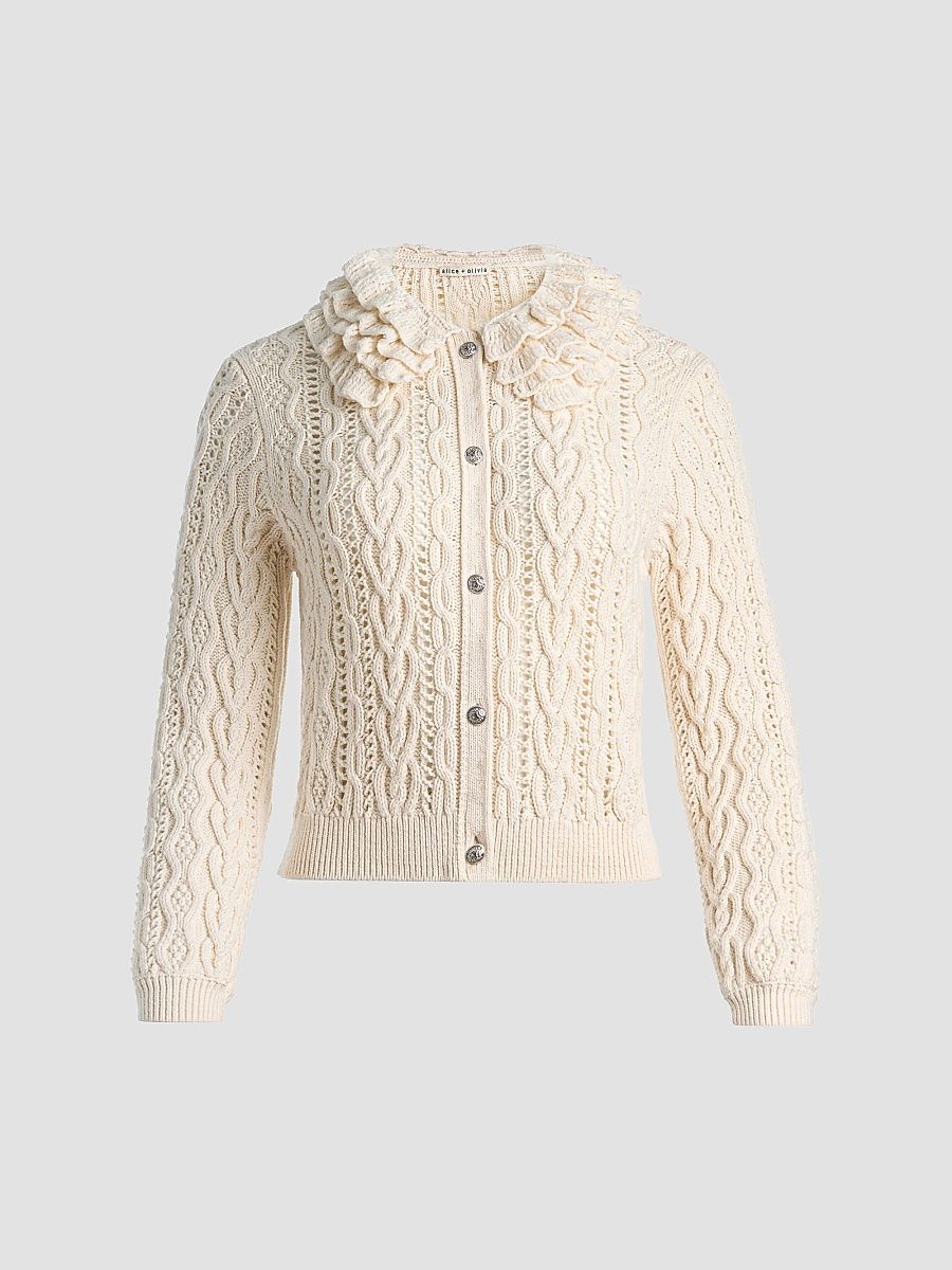 ALICE + OLIVIA Women's Doris Cable-Knit Cardigan - Soft White - Size XL