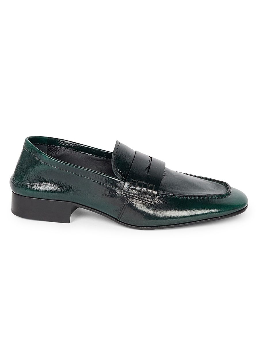 Women's Leather Penny Loafers - Emerald - Size 10.5
