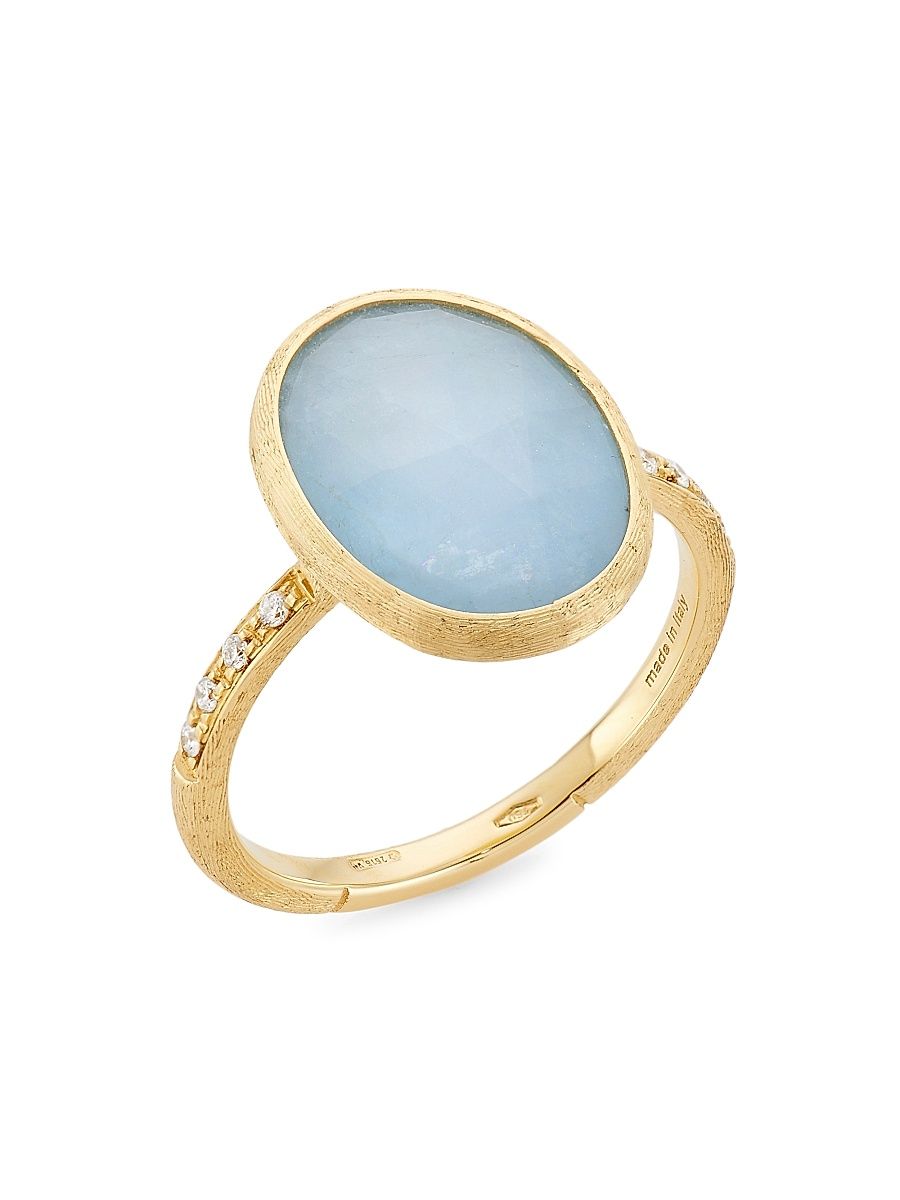 Women's Siviglia 18K Yellow Gold, Aquamarine & 0.06 TCW Diamond Ring - Blue - Size 7