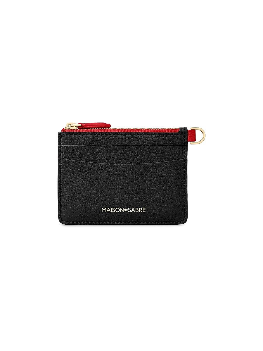 Women's Leather Zipped Card Pouch - Rouge Noir