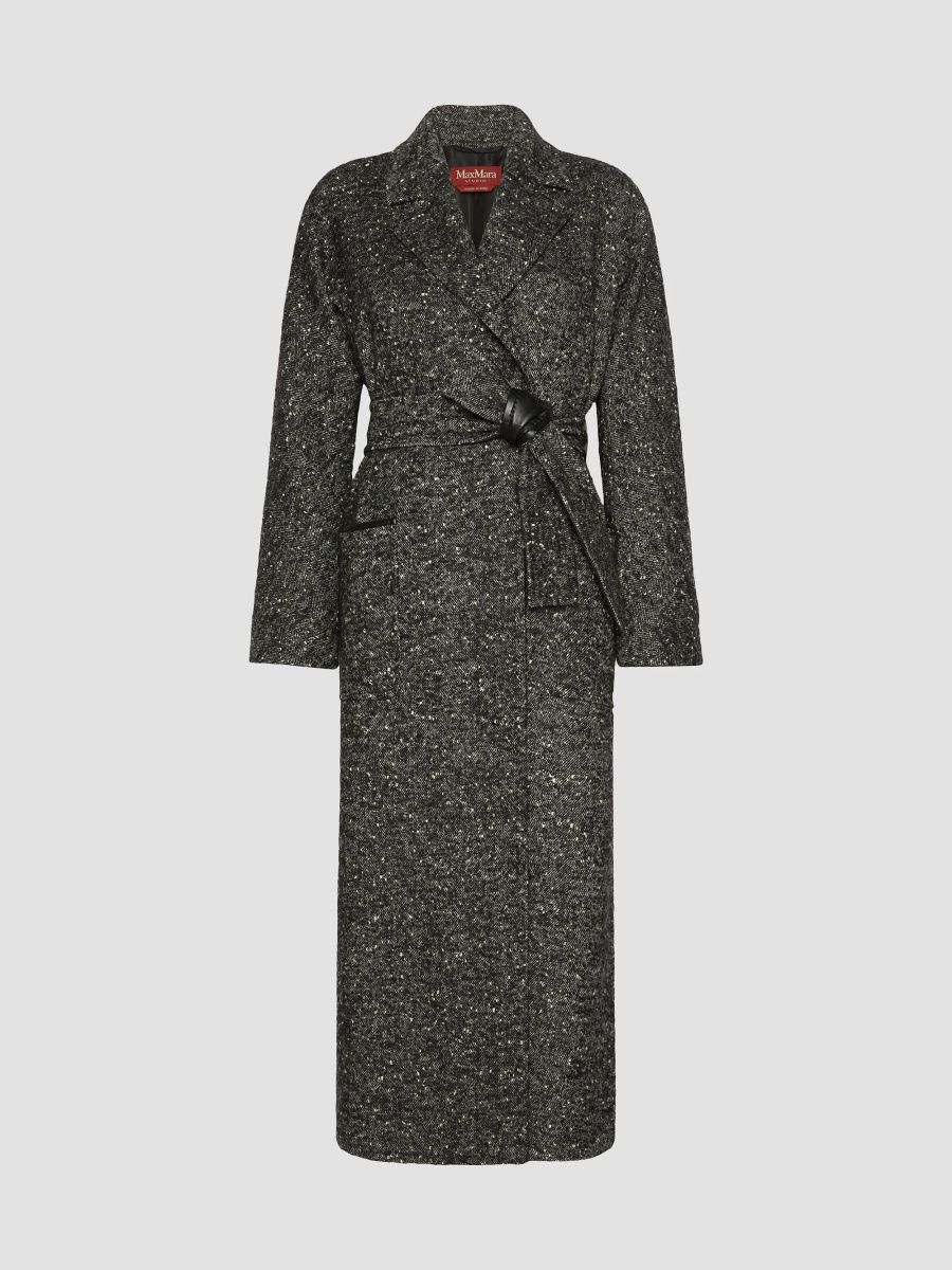 Max Mara Women's Wool Tweed Robe Coat - White Black - Size 12