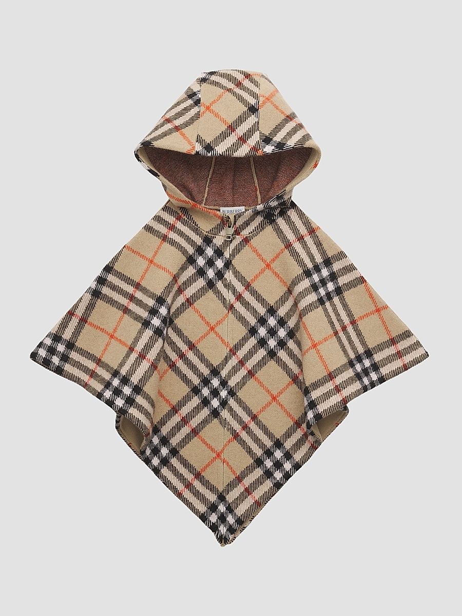 Girl's Check Hooded Poncho - Sand - Size 10