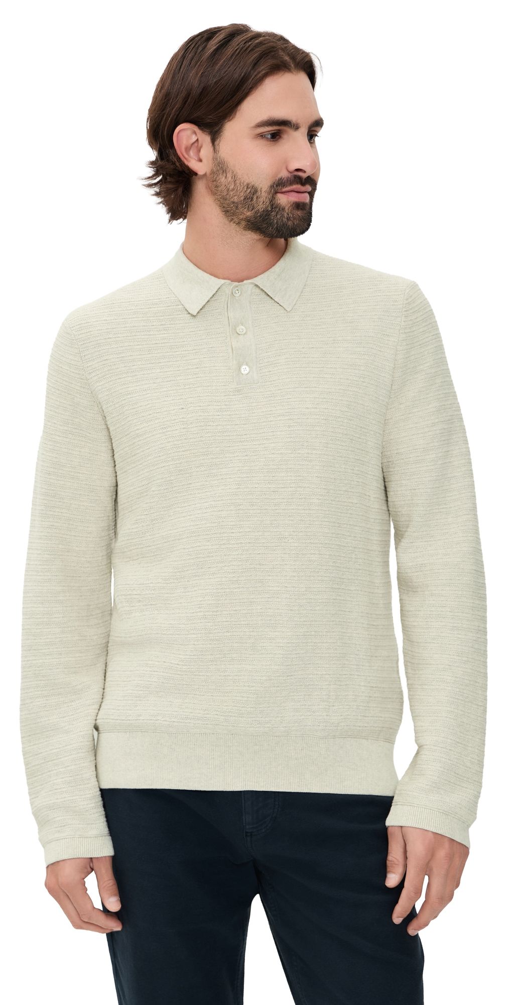 Billy Reid Long-Sleeve Lachlan Links Polo Sweater Grey Heather L