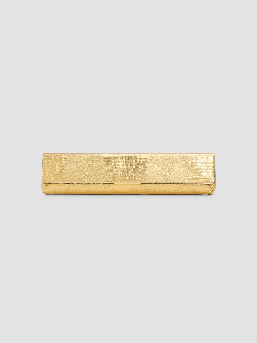 Balmain Women's Lizard-Embossed Metallic Leather​ Long Clutch - Gold