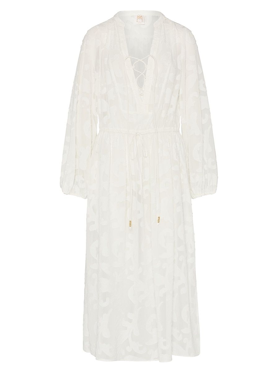 Women's Scroll Burnout Tie-Waist Maxi-Dress - White - Size Medium