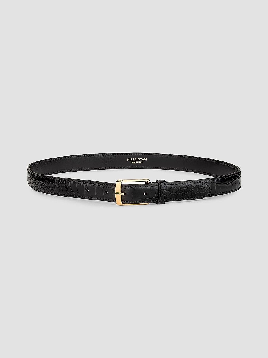 Nili Lotan Women's Dana Croc-Embossed Leather Belt - Black Gold - Size Medium