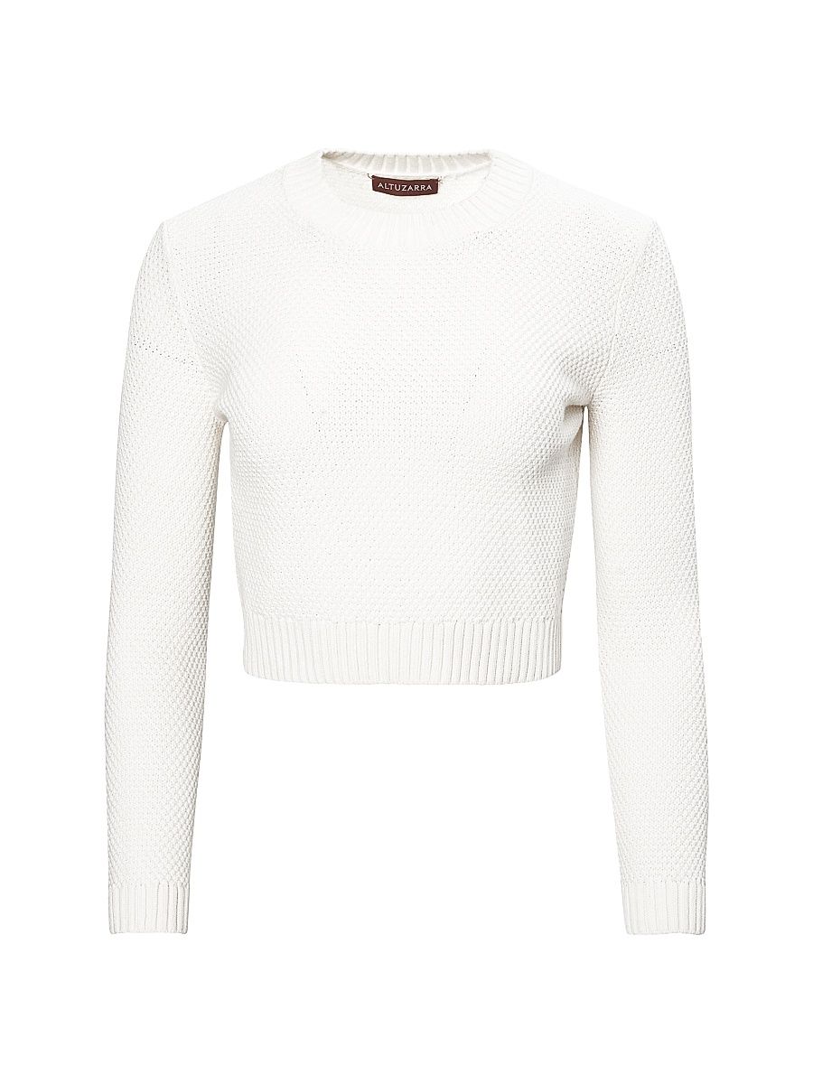 Women's Pogo Cotton-Blend Crop Sweater - Ivory - Size Medium
