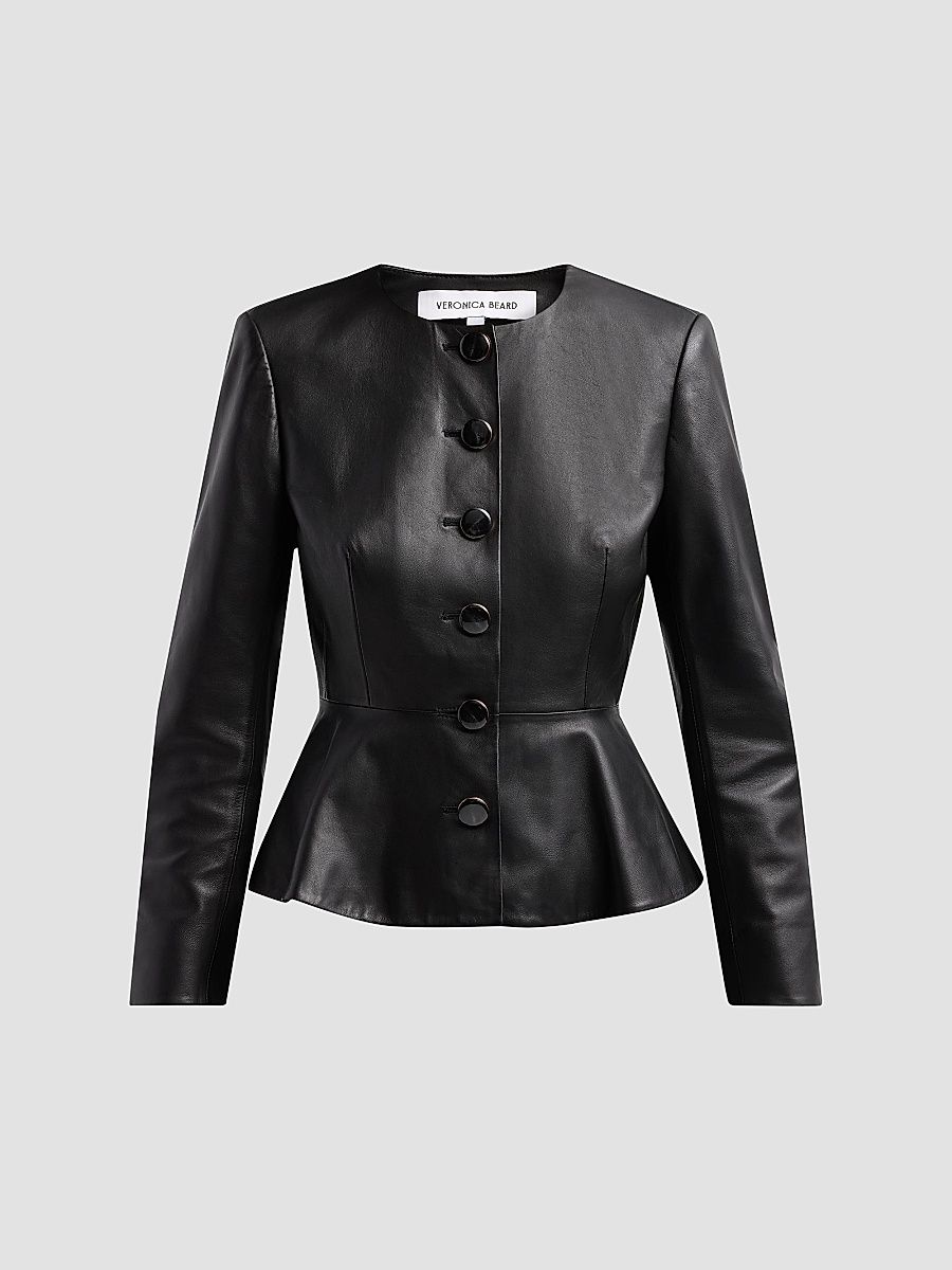 Women's Quinn Leather Peplum Jacket - Black - Size 14
