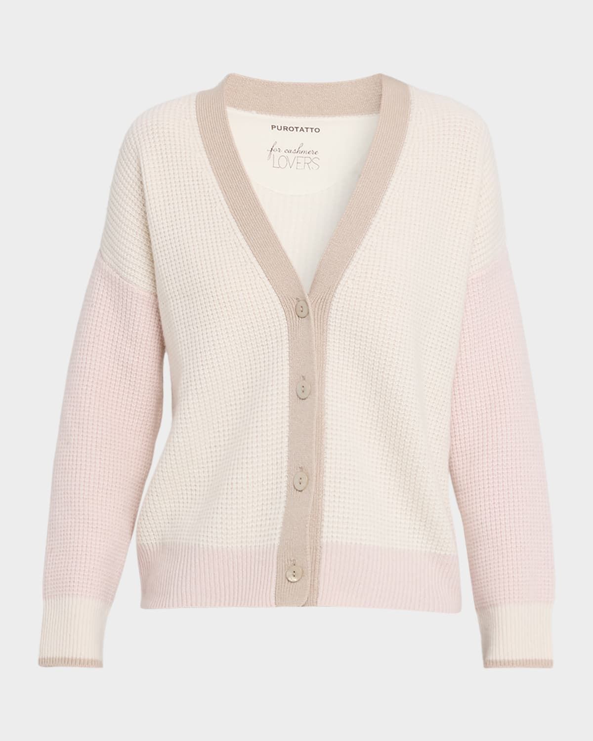 Waffle-Knit Colorblock Cashmere Cardigan