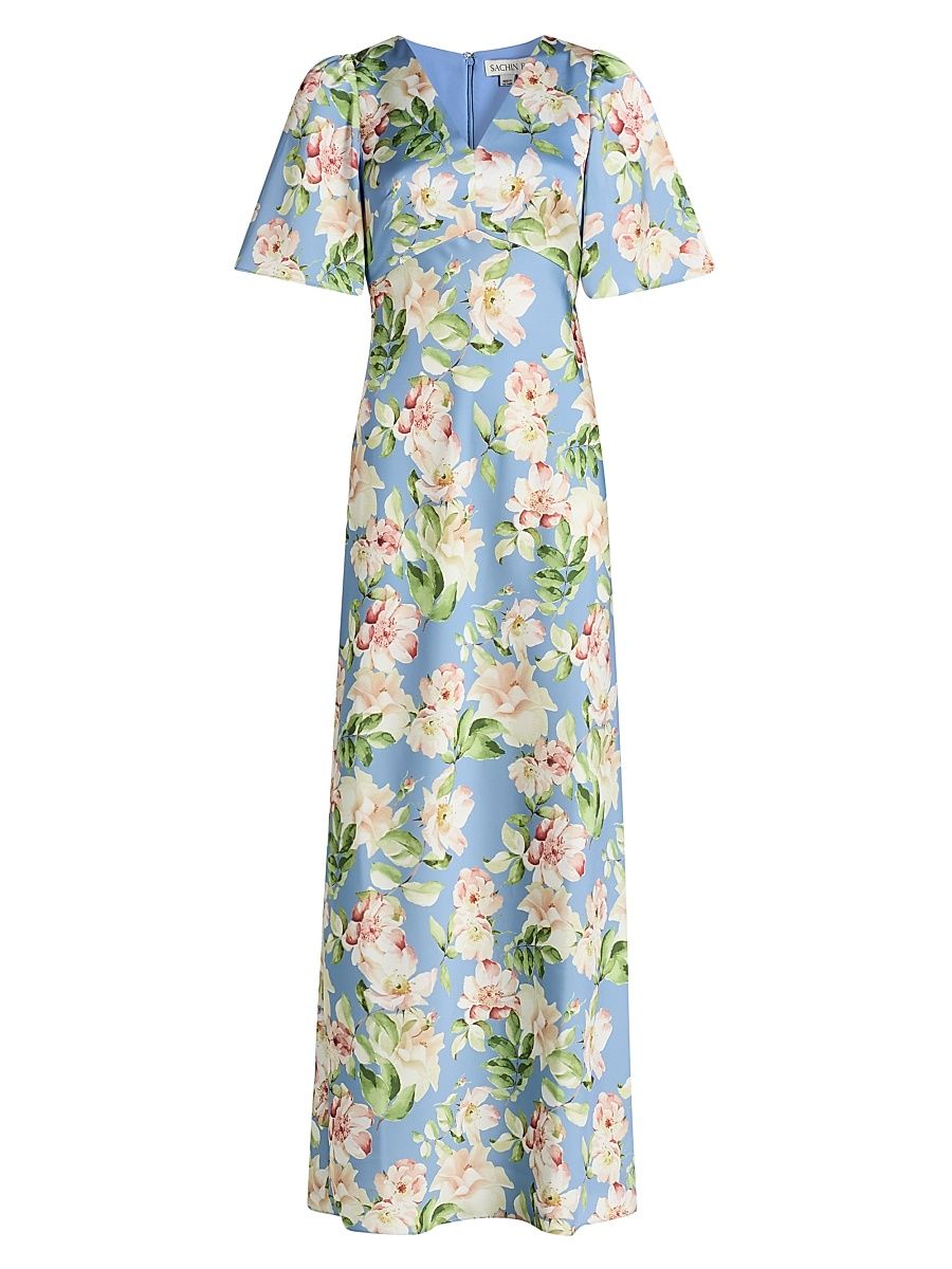 Women's Sabette Floral-Print Satin Maxi Dress - Twilight Camellias - Size 6