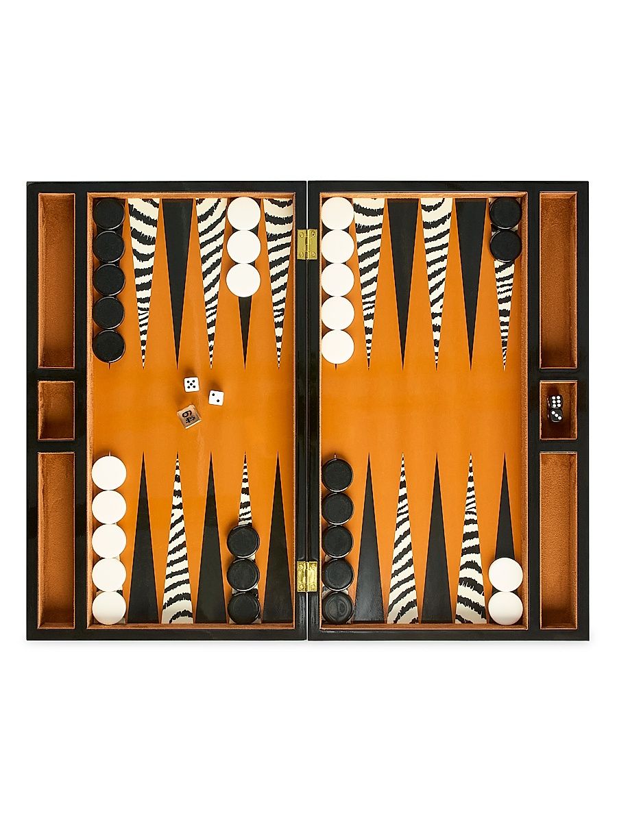 Zebra Lacquer Backgammon Set - Orange