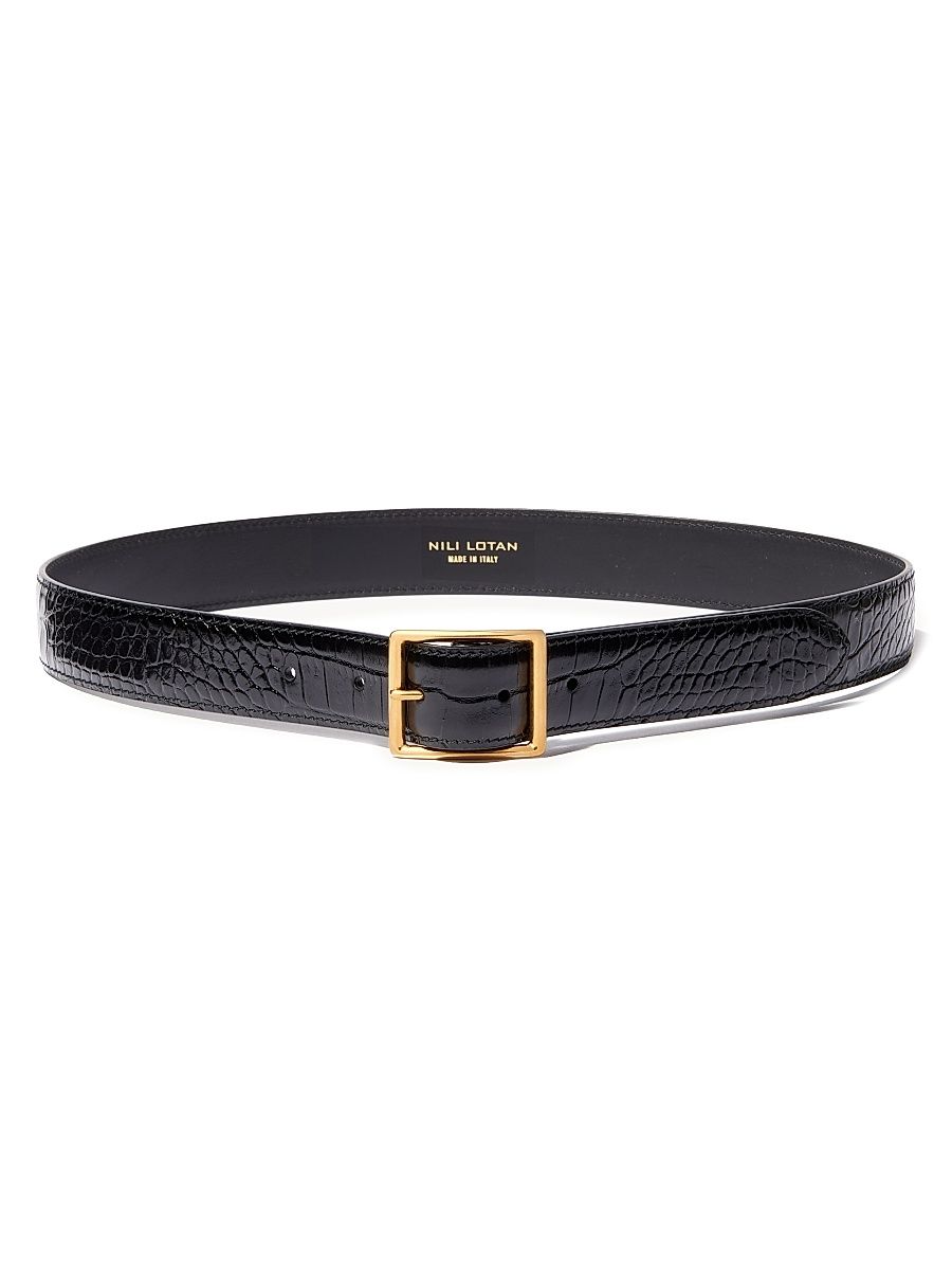 Women's Gabriele Leather Belt - Black Antique Gold Buckle - Size XL