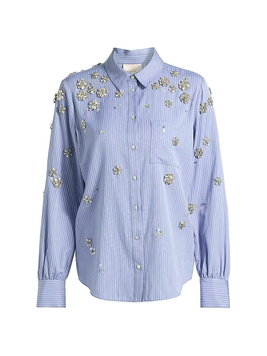 Women's Lola Crystal-Embellished Striped Shirt - Blue Multi - Size XL