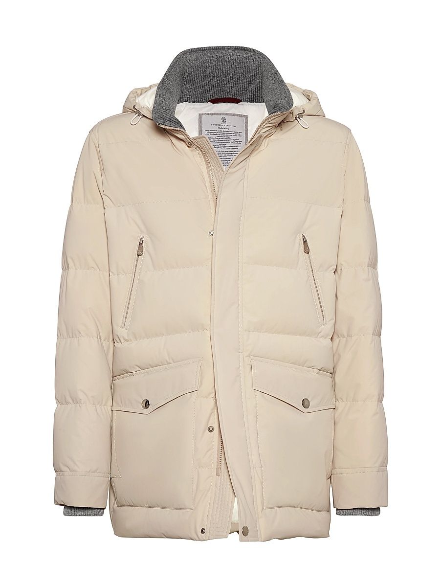 Men's Bonded Taffeta Down Jacket with Detachable Hood - Oat - Size XXXXL