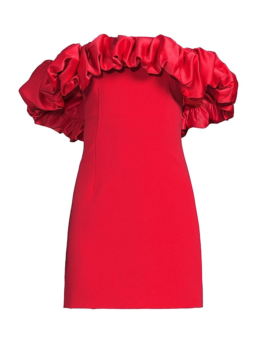 Women's Ina Ruffle Off-The-Shoulder Dress - Scarlet - Size 14