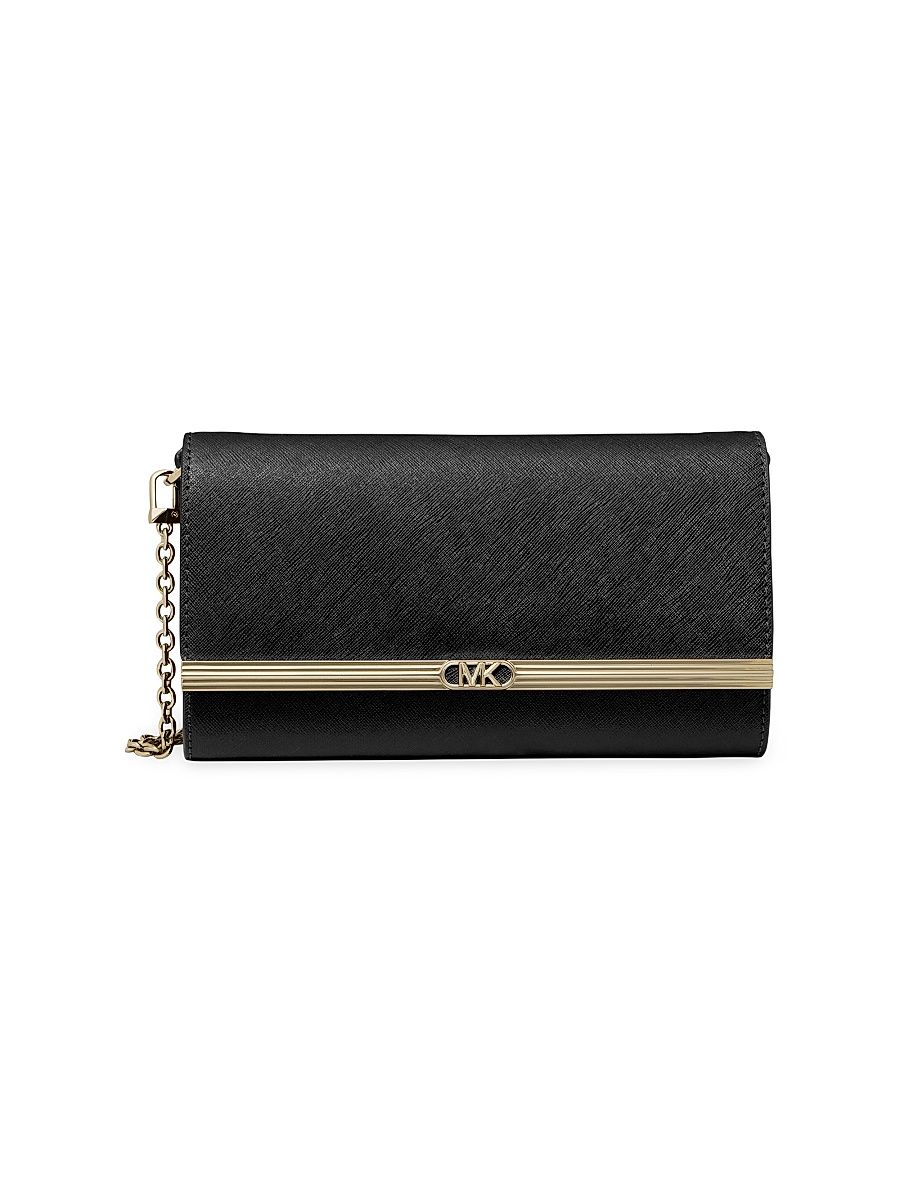Women's Large Mona Saffiano Leather Clutch - Black