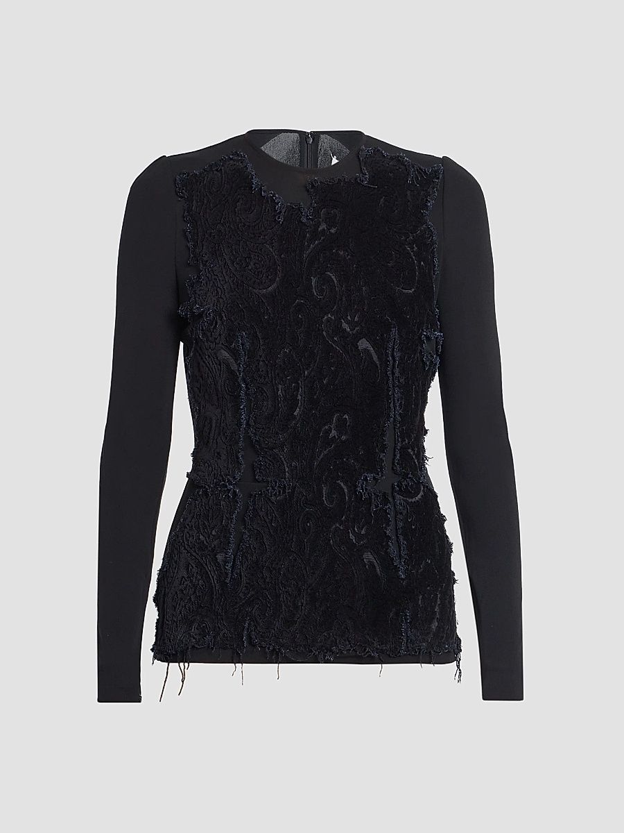 Women's Tapestry Crewneck Top - Black - Size 8