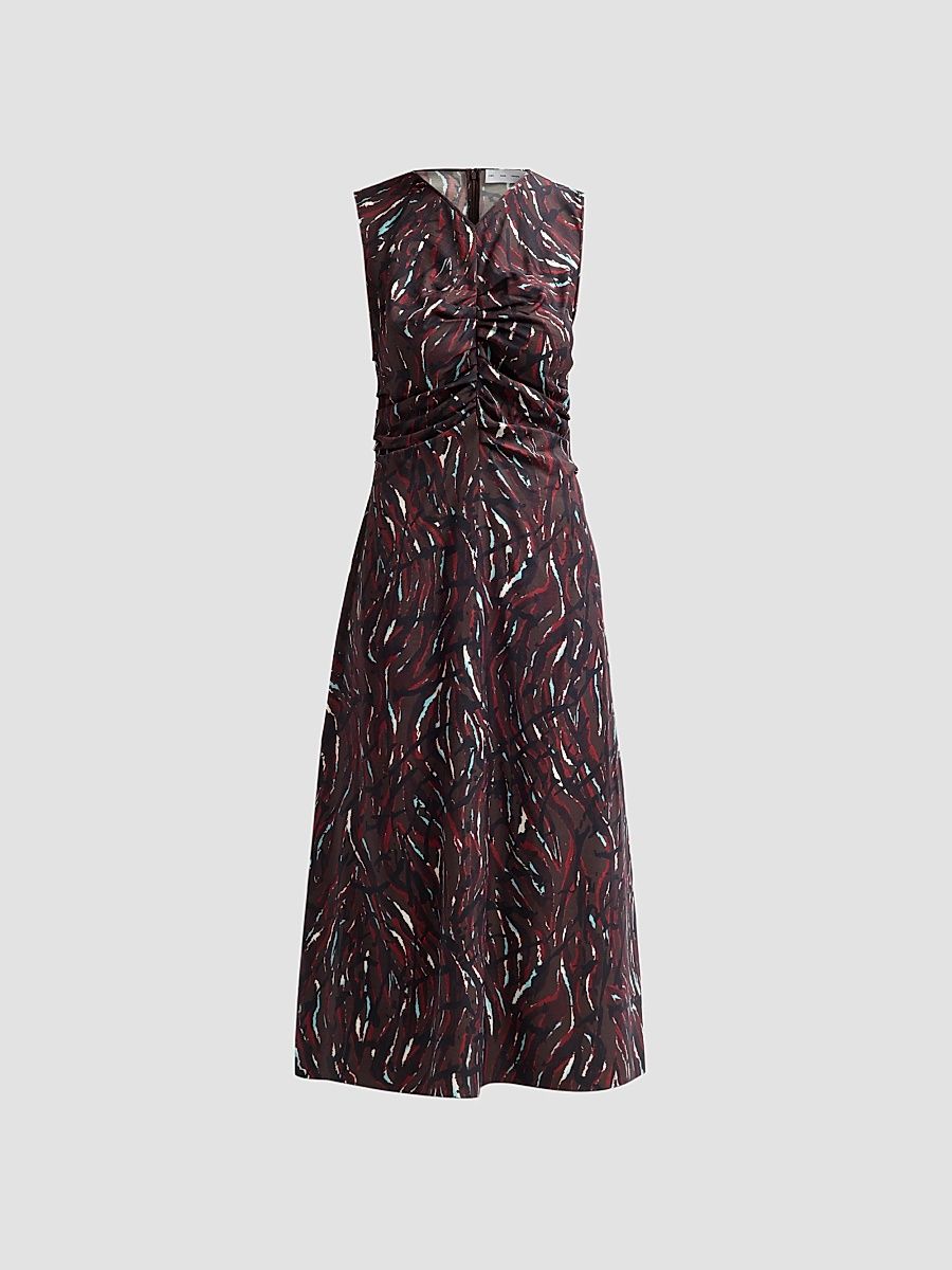 Proenza Schouler White Label Women's Clem Printed Soft Twill Midi Dress - Coffee Multi - Size 12