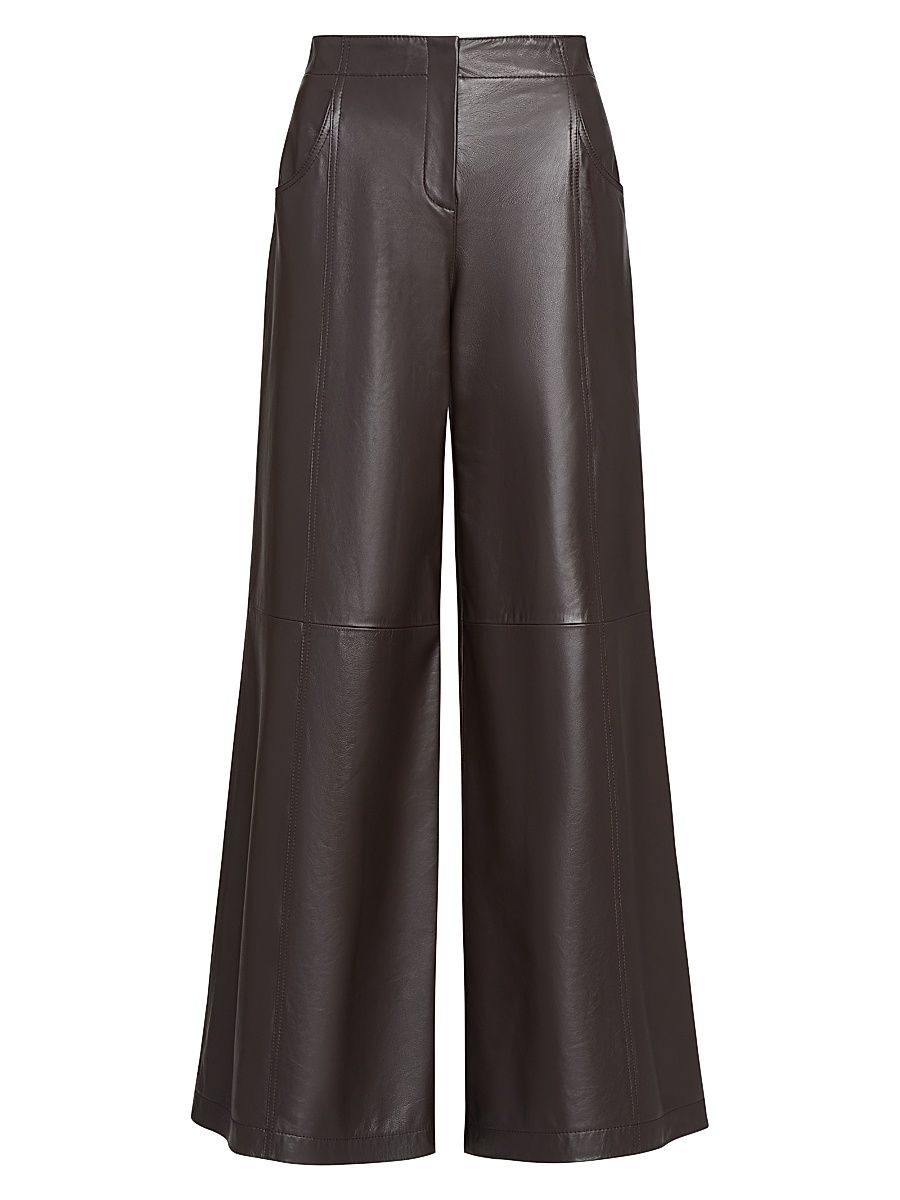 Women's Demie Leather High-Rise Wide-Leg Pants - Chocolate - Size 10