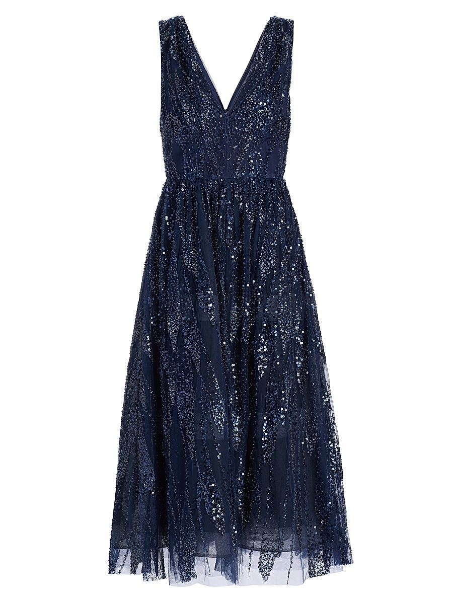 Women's Tinsley Embroidered V-Neck Dress - Navy Multi - Size 2