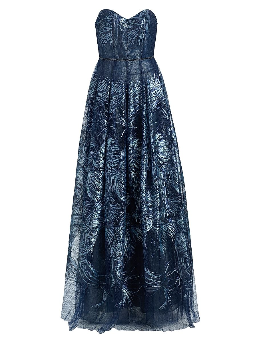 Women's Sequin-Embellished Tulle Ball Gown - Navy Multi - Size 14