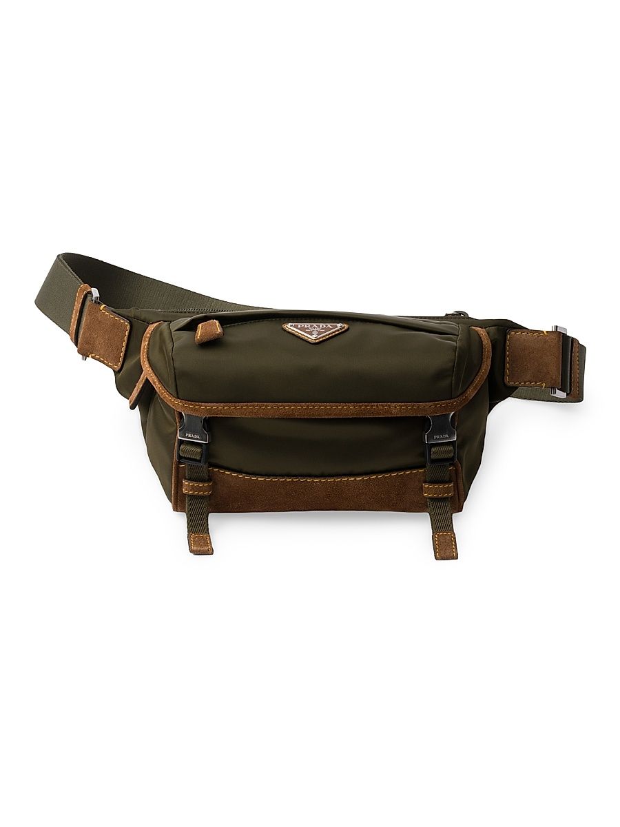 Men's Small Re-Nylon and Suede Shoulder Bag - Green