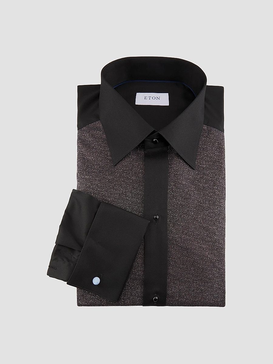 Eton Men's Slim-Fit Striped Cotton Evening Shirt - Black - Size 15.5