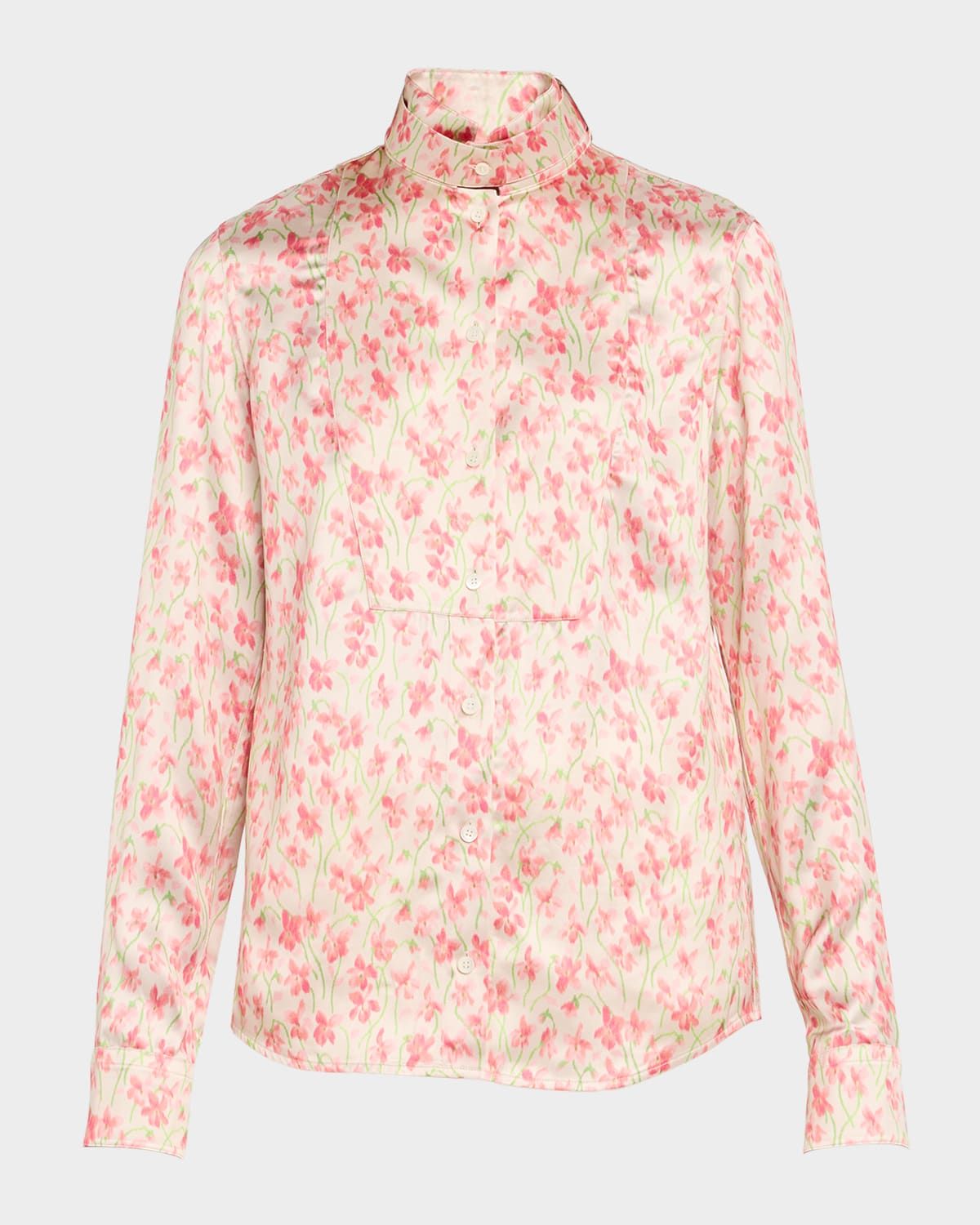 Floral Print Satin Button-Down Overshirt