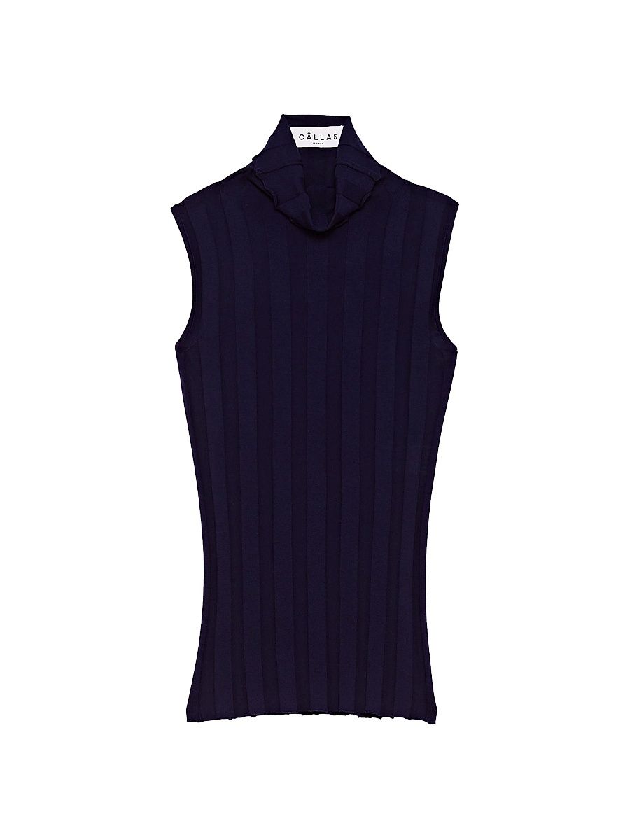 Women's Romy Sleeveless Turtleneck Sweater in Merino Wool Rib - Navy - Size XL
