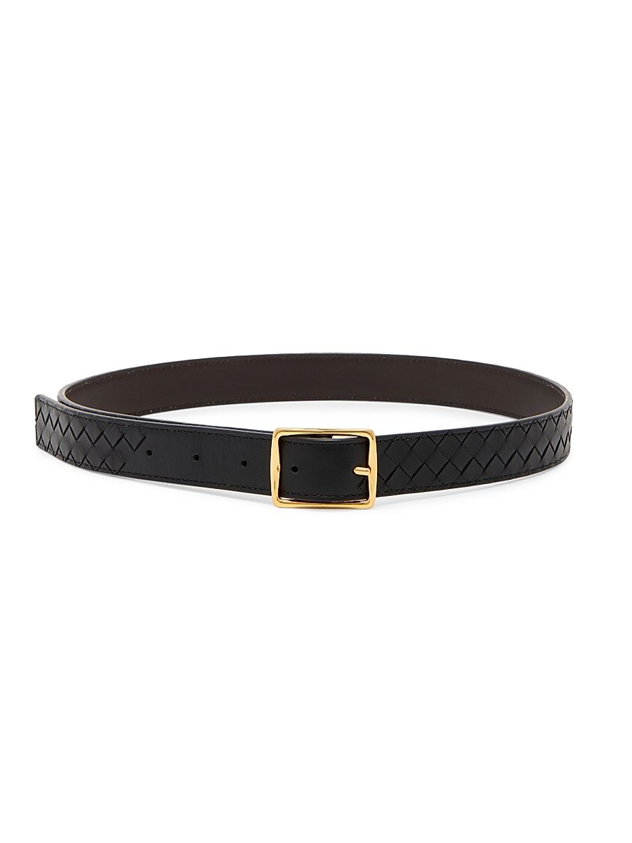 Women's Reversible Intrecciato Leather Belt - Black Fondant Brass - Size Large