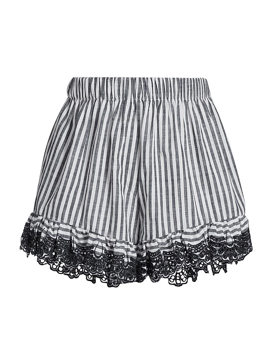Women's Frida Lace-Trim Striped Cotton Shorts - Navy - Size 8