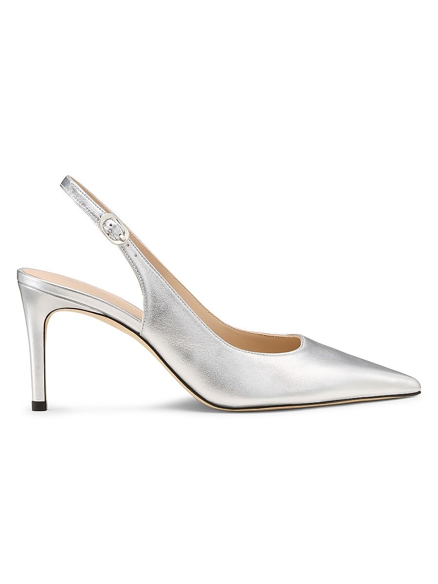 Women's Power 75MM Leather Slingback Pumps - Silver - Size 9.5