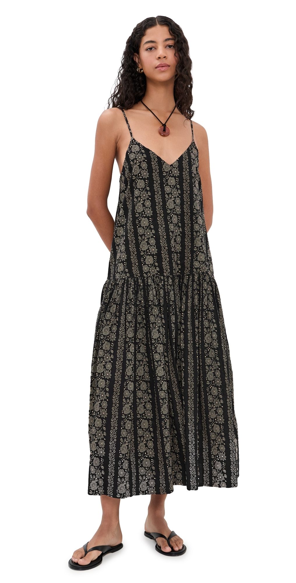 THE GREAT. The Drop Waist Midi Dress Black & Cream Token Floral 0