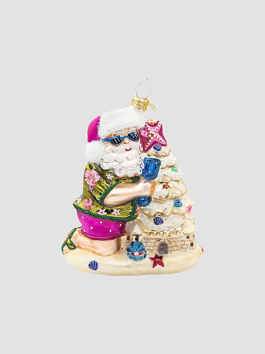 Surf & Sun Sandy Claus Castle Glass Ornament