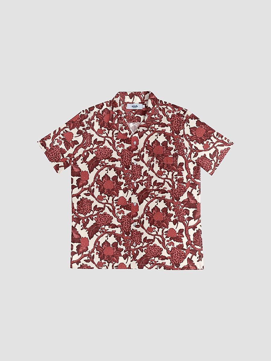 Arrels Barcelona Men's Floral Regular-Fit Camp Shirt - Red - Size Medium