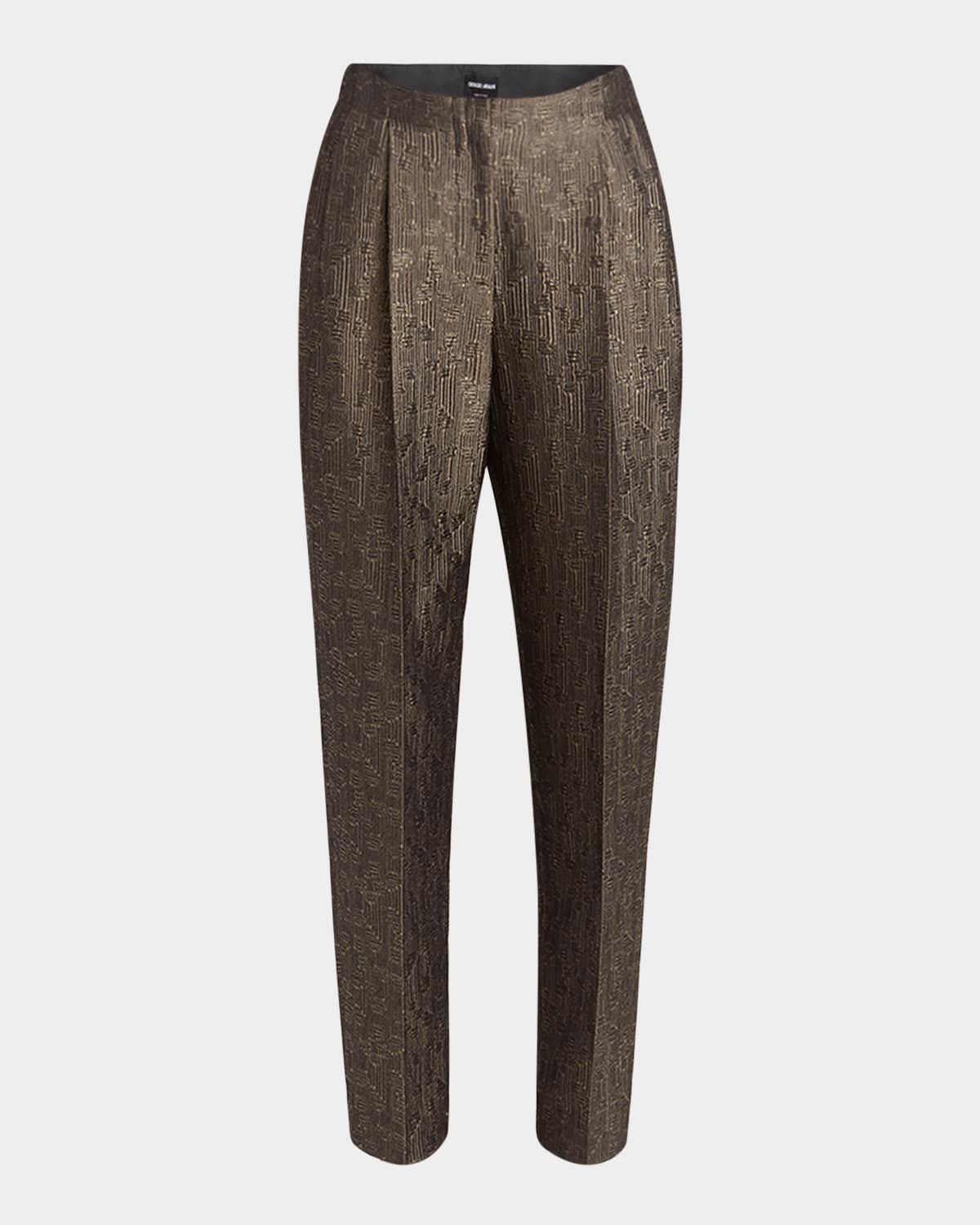 Geo Silk Jacquard Tapered-Leg Trousers