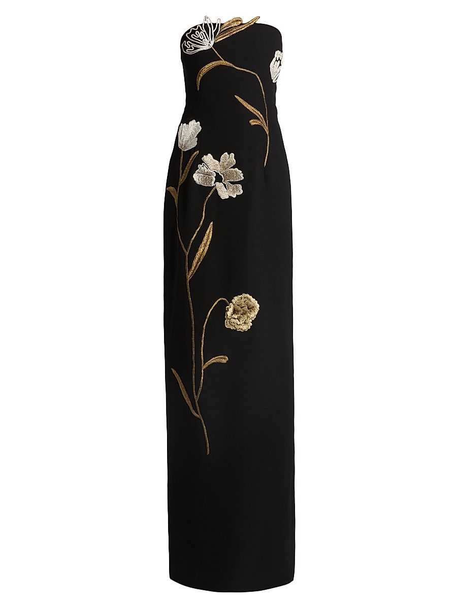 Women's Floral Cord Embroidered Strapless Gown - Black Metallic - Size 14