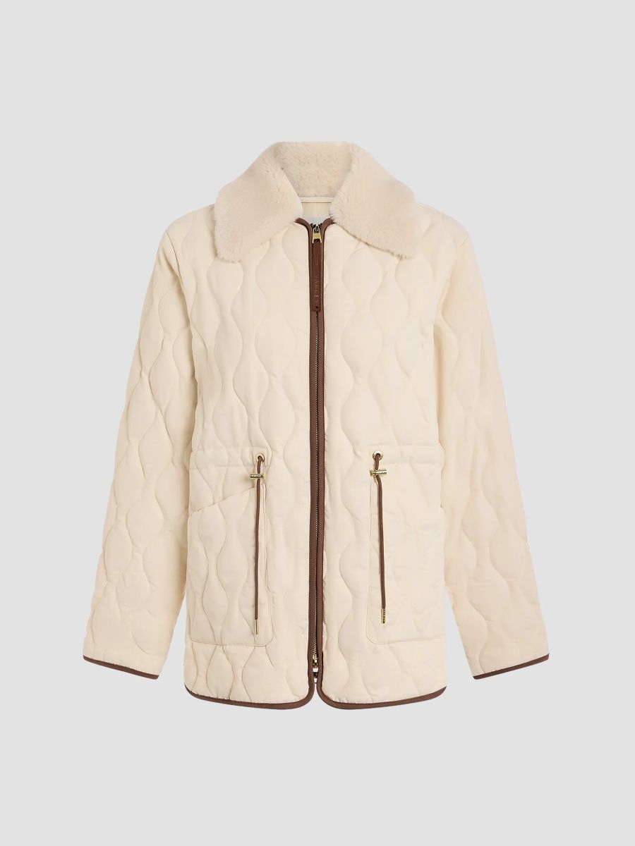 Varley Women's Bartley Faux Fur-Collar Quilted Twill Jacket - Parchment - Size Small
