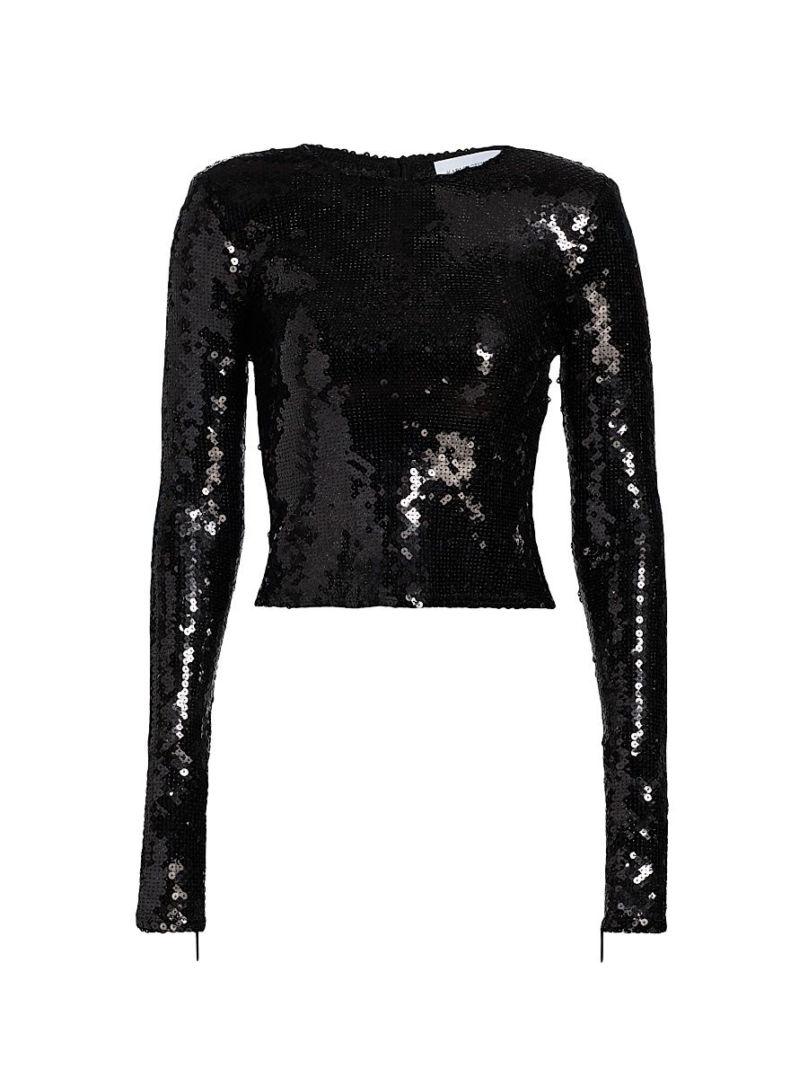 Women's Loida Sequined Long-Sleeve Top - Nero - Size 6