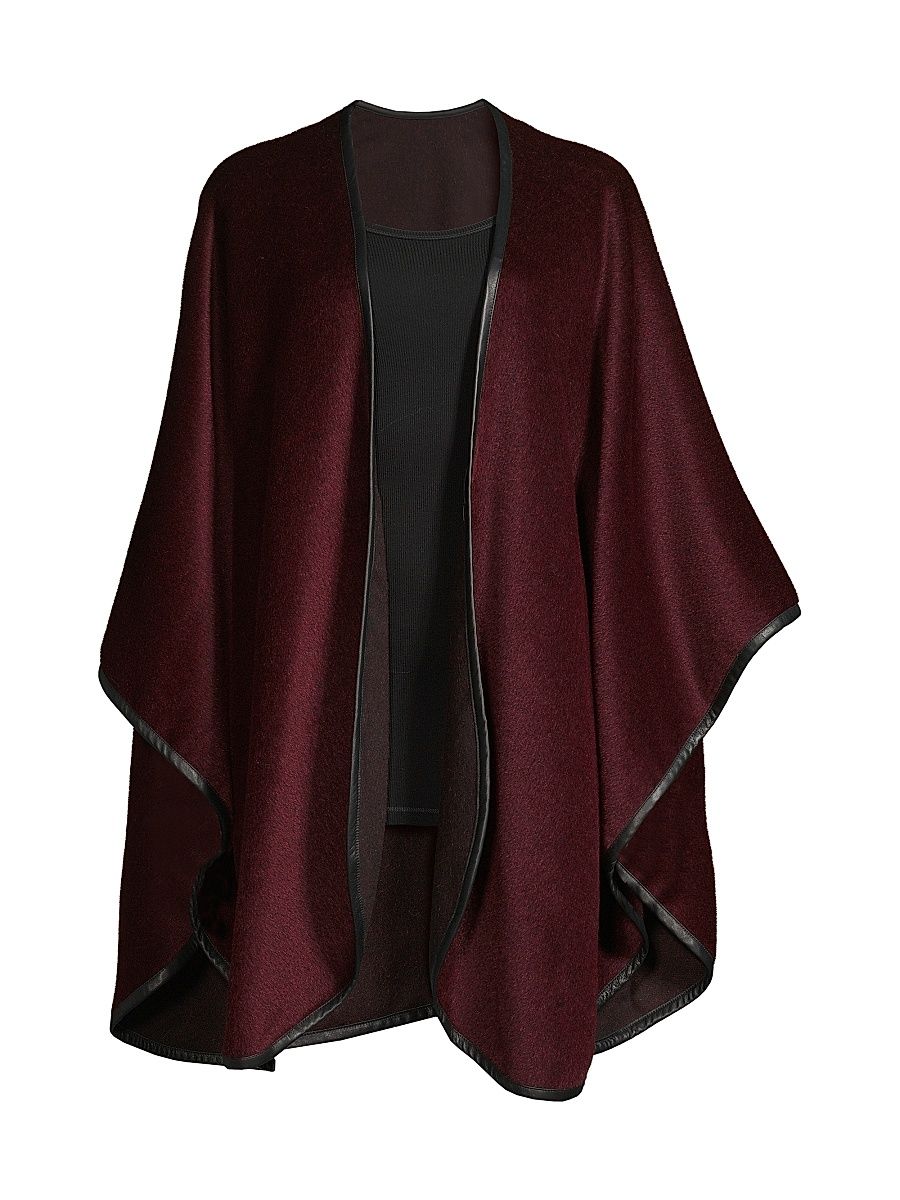 Women's Leather-Trim Baby Alpaca U-Cape - Burgundy