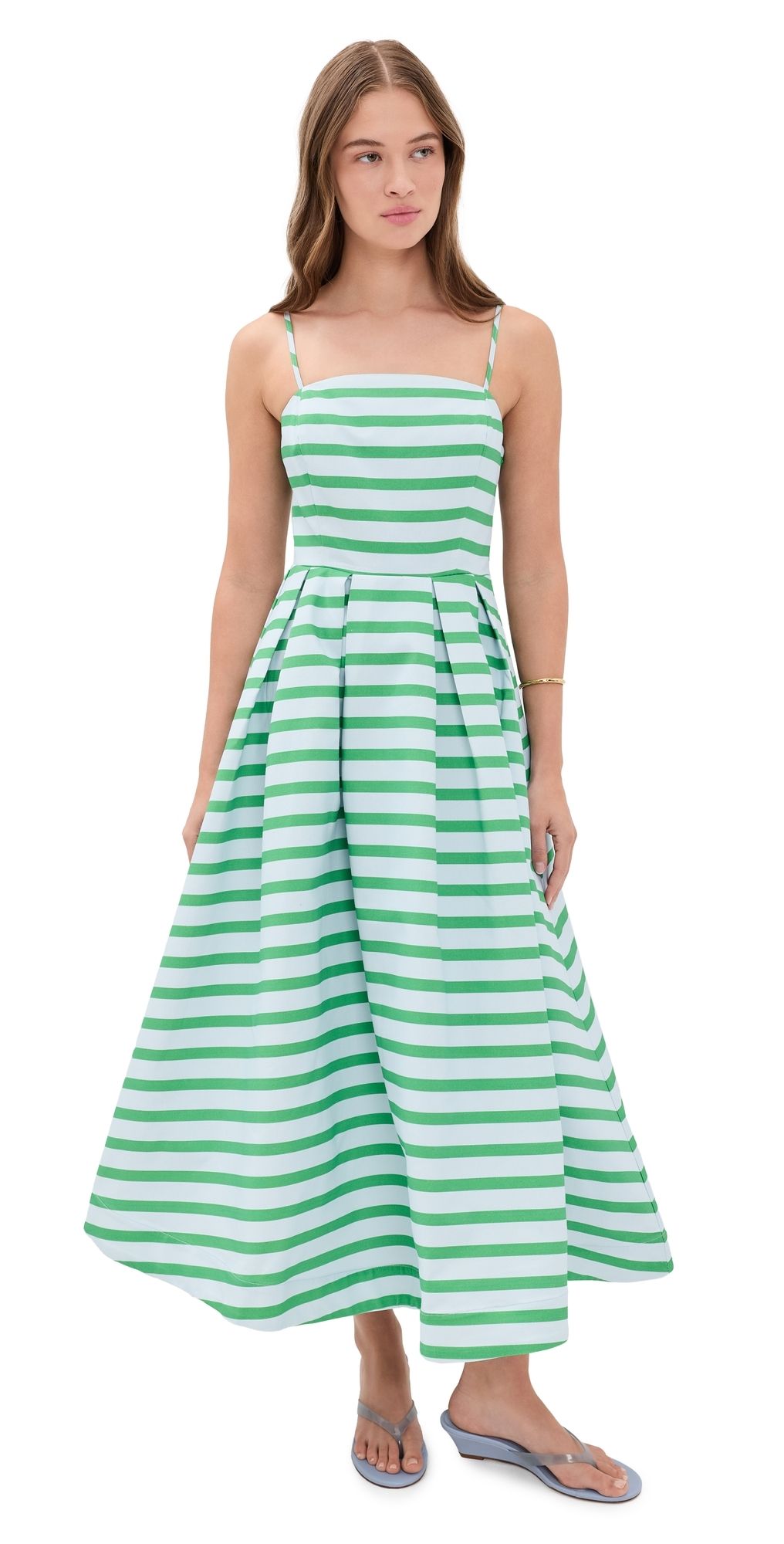 English Factory Striped Midi Dress Powder Blue/Green L