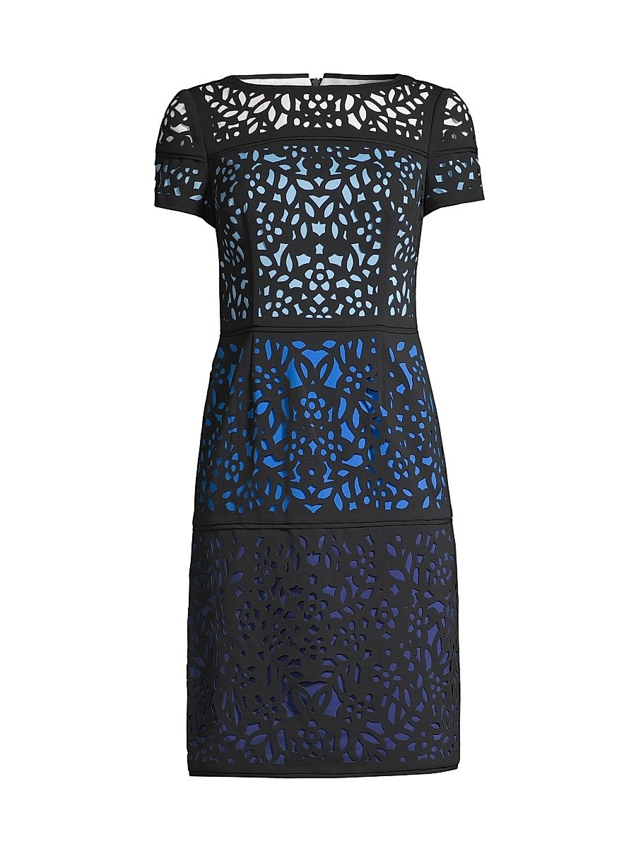 Women's Ombre Laser-Cut Lace Dress - Blue - Size 16
