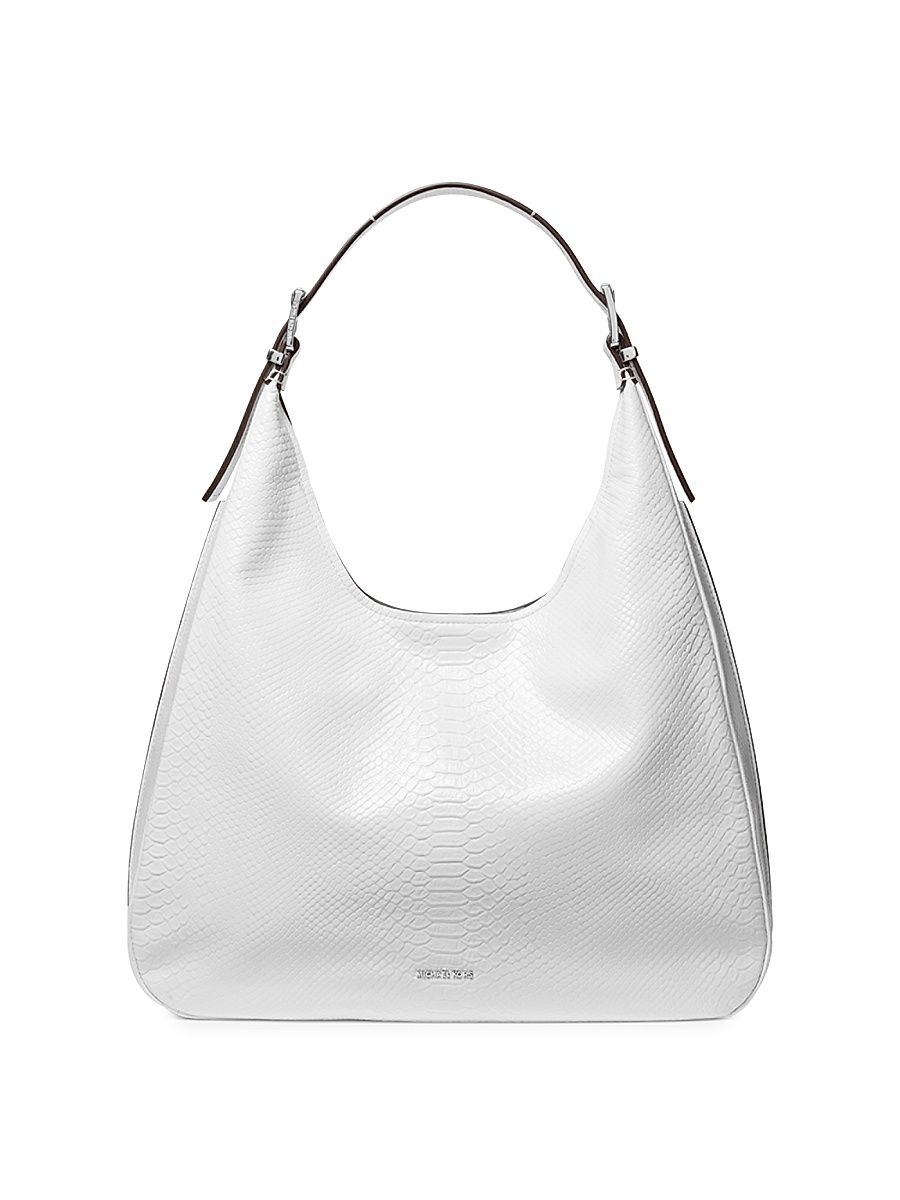 Women's Large Nolita Snake-Embossed Leather Hobo Bag - White