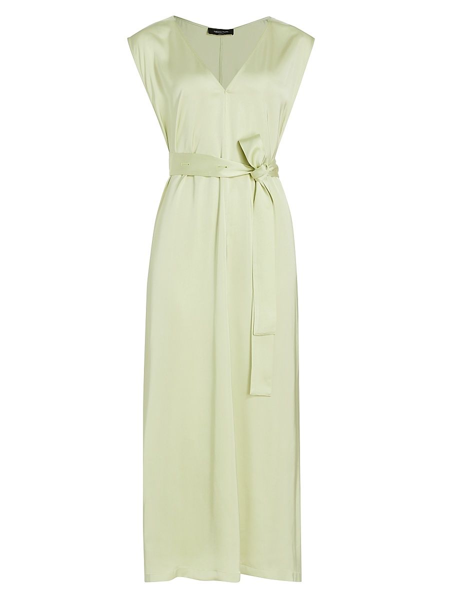 Women's Satin Tie-Waist Sleeveless Midi-Dress - Menta - Size 10
